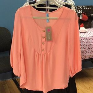Francesca's Collections Coral Relaxed Blouse with Smocked Features